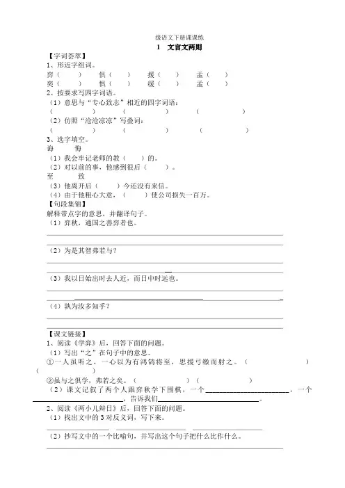 人教版小学六年级语文下册全册课课练