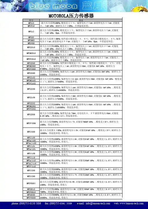 压力传感器选型表