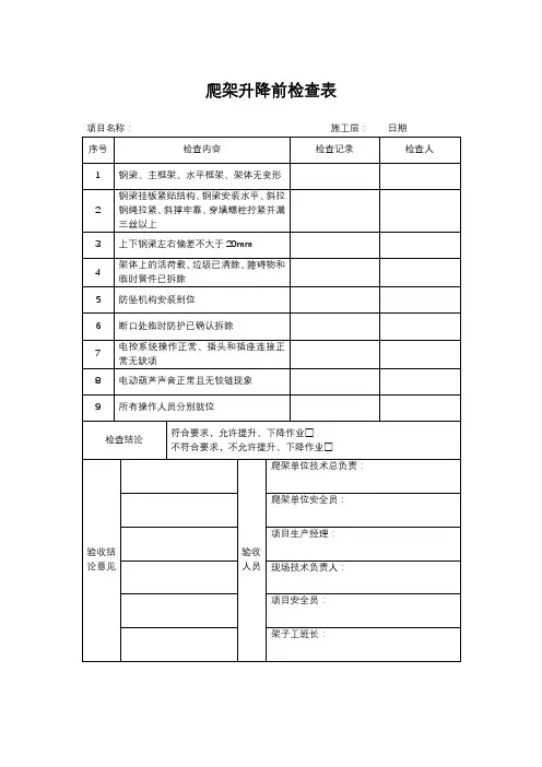 《爬架升降前检查表》和《爬架提升申请表》