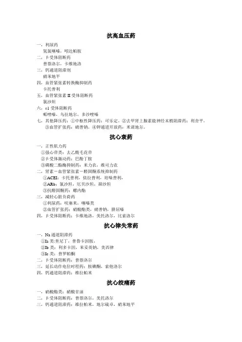 心内科药物作用及副作用