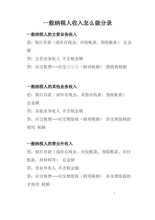 一般纳税人收入怎么做分录