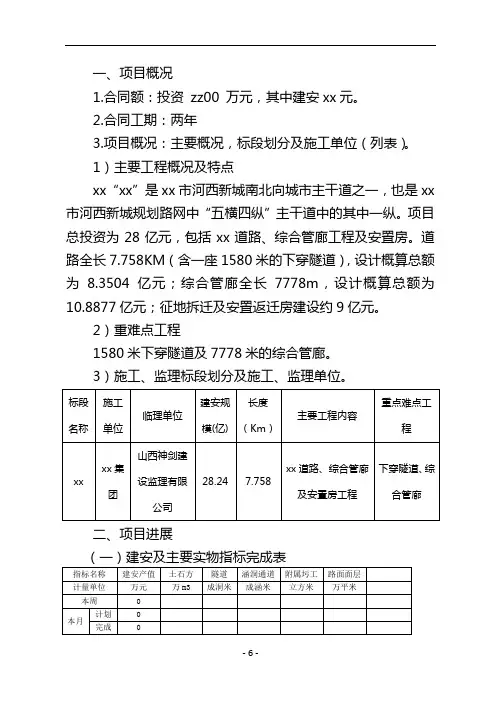 投资项目公司调度月报模板