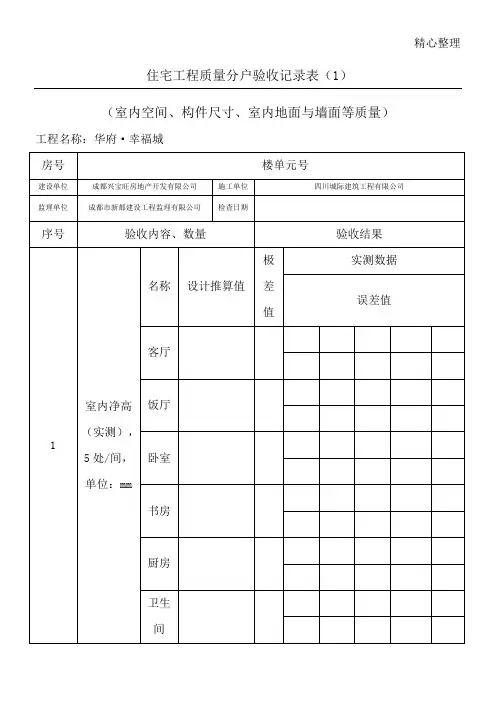住宅工程质量分户验收记录表