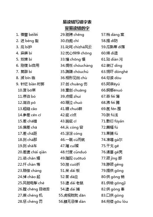 高考语文字音字形复习必备-易读错写错字表