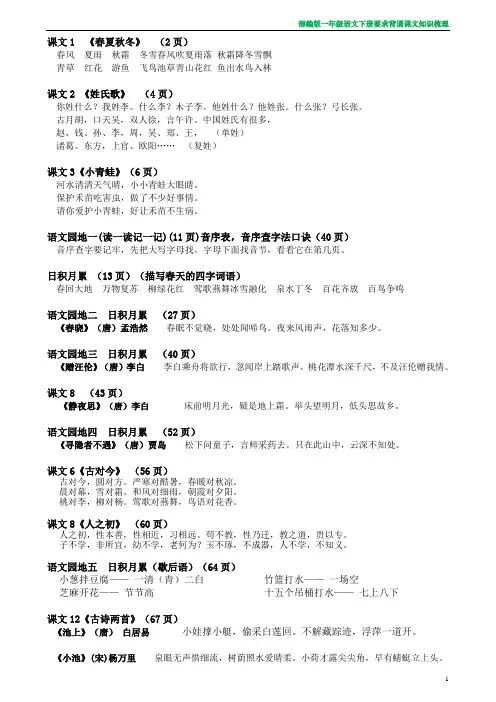 (完整word版)部编版一年级下册语文知识点(要求背诵)