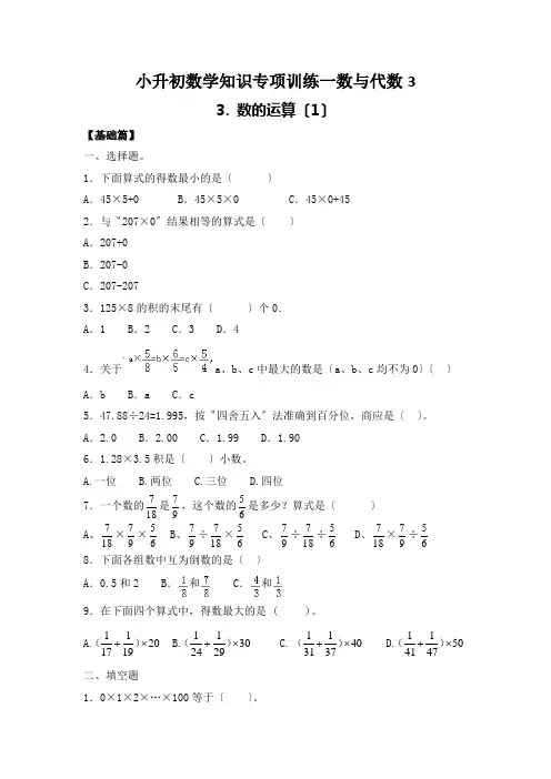 小升初数学知识专项训练一数与代数3.数的运算(1)
