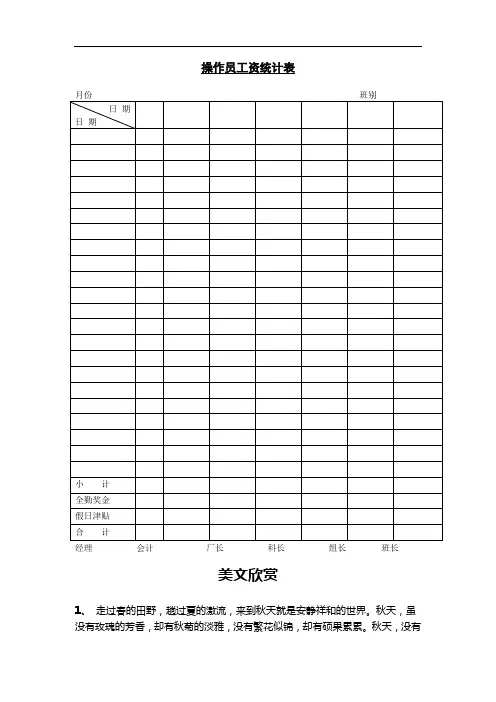 第九节 操作员工资统计表