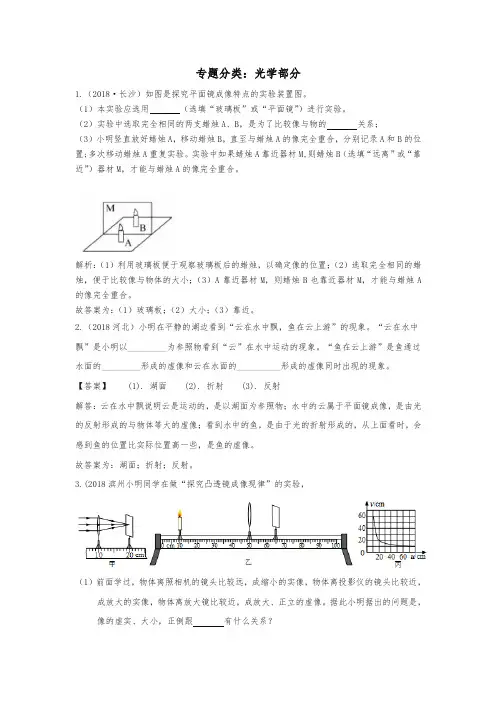 2018中考物理真题分类汇编 光学部分(含解析)