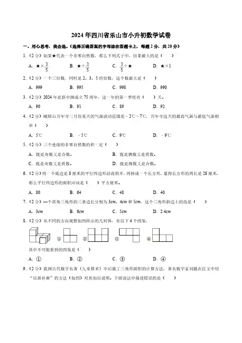 2024年四川省乐山市小升初数学试卷(含答案)