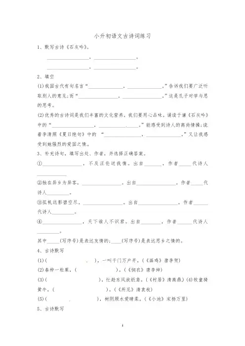 六年级下册语文试题-小升初语文古诗词练习∣通用版(含答案) 3