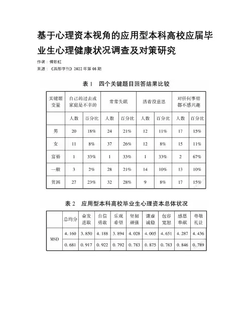 基于心理资本视角的应用型本科高校应届毕业生心理健康状况调查及对策研究