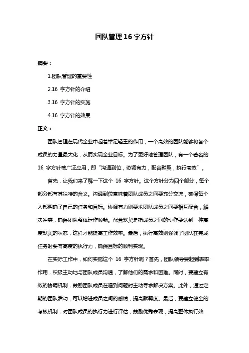 团队管理16字方针