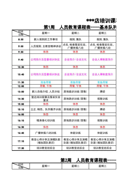 表格模板-培训课程表 精品