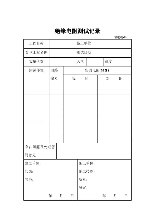 绝缘电阻测试记录表格