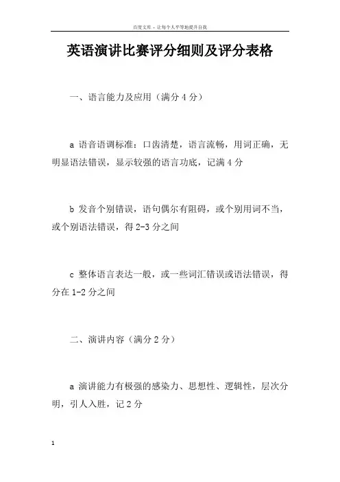 英语演讲比赛评分细则及评分表格