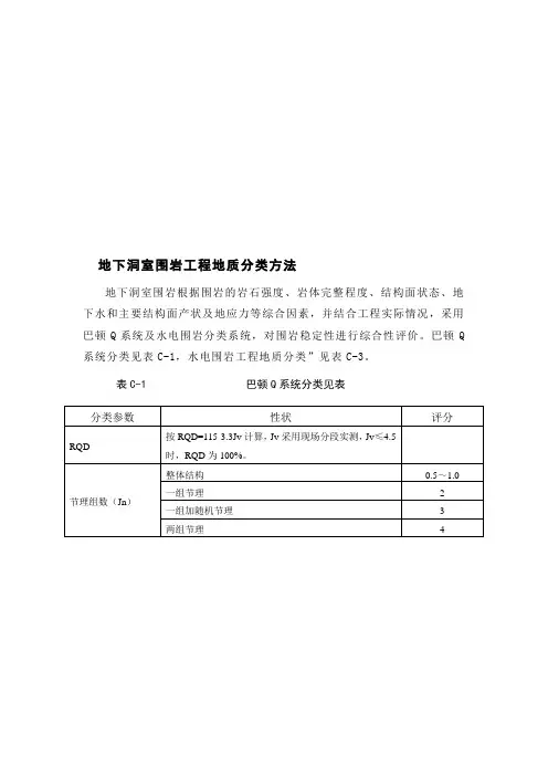 地下洞室围岩工程地质分类方法