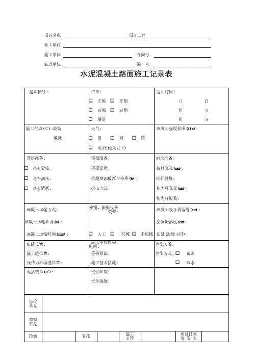 路面工程现场检查检测记录表