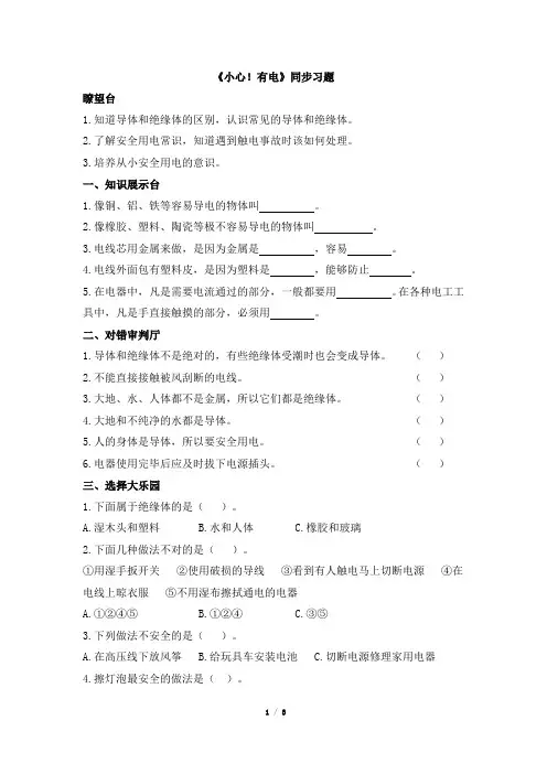 三年级科学下册《小心!有电》同步习题大象版