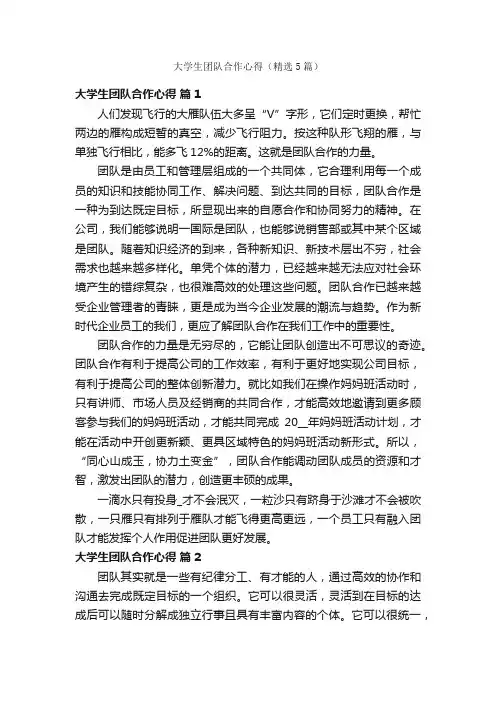 大学生团队合作心得（精选5篇）