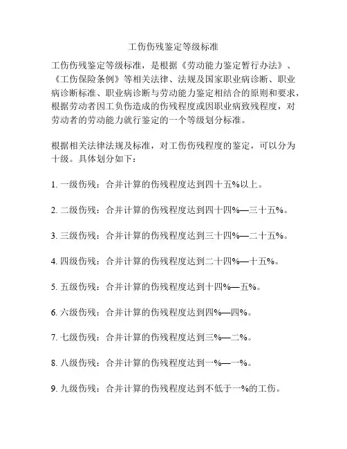 工伤伤残鉴定等级标准
