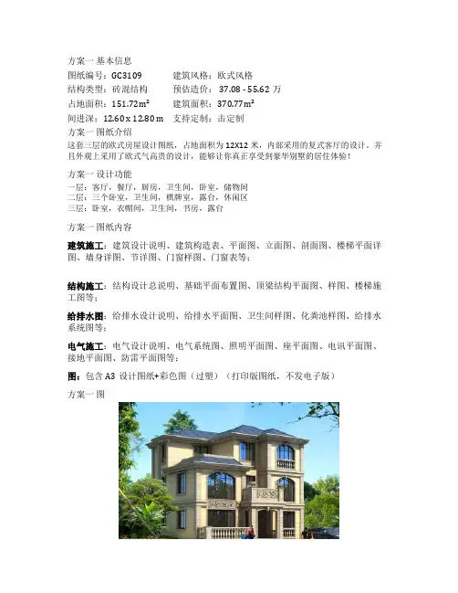 三层房屋欧式复式客厅自建房施工效果图纸12X12米