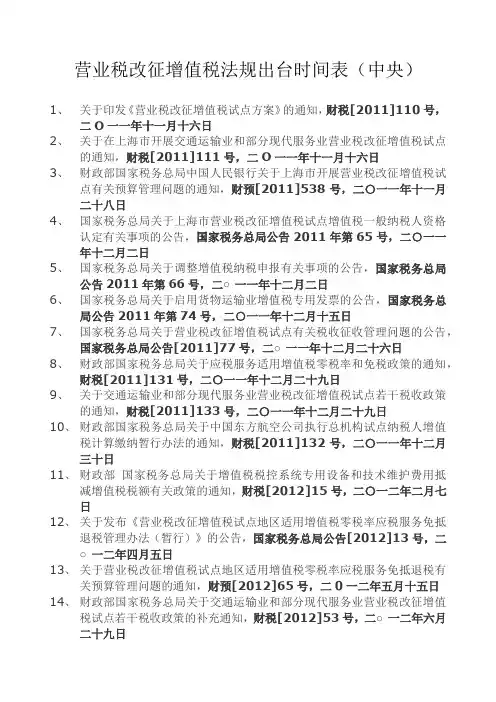 营业税改征增值税法规出台时间表(中央)