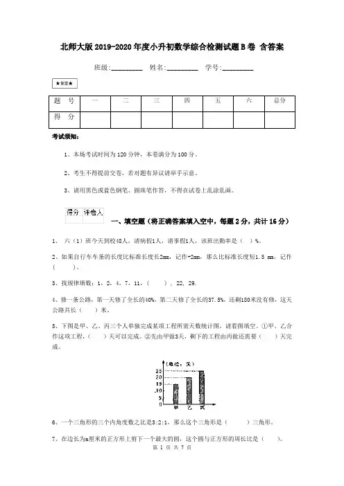 北师大版2019-2020年度小升初数学综合检测试题B卷 含答案