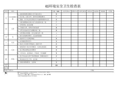 6S环境卫生检查表