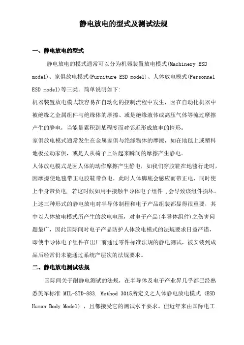 静电放电的型式及测试法规