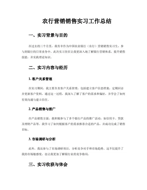 农行营销销售实习工作总结