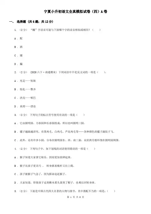 宁夏小升初语文全真模拟试卷(四)A卷