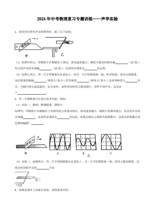 2024年中考物理复习专题训练——声学实验【附答案】