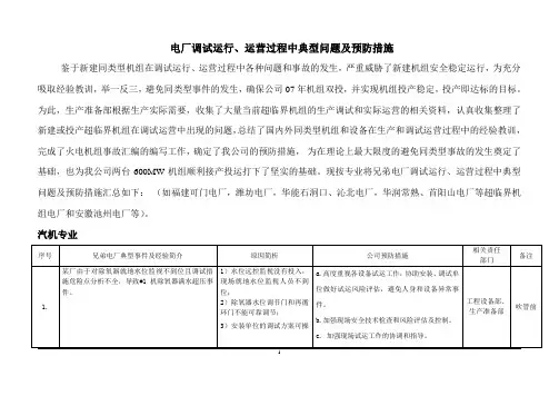 电厂调试运行运营过程中典型问题及预防措施