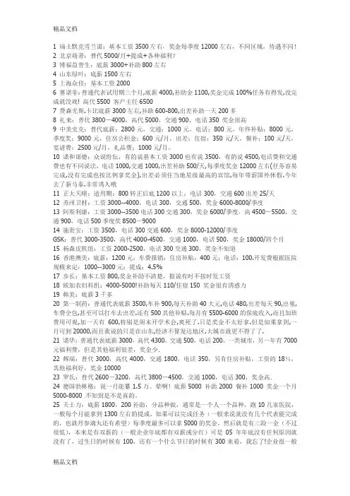 (整理)各公司医药代表待遇.