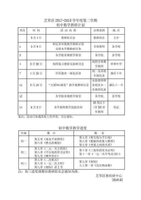 2017-2018学年度第二学期教研活动计划