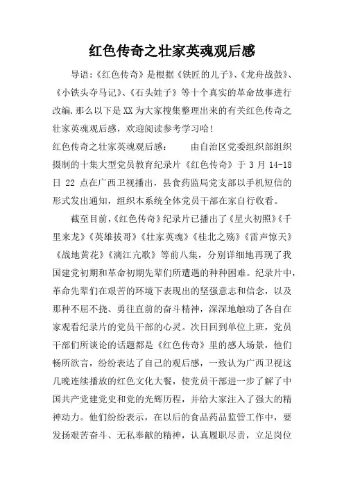 红色传奇之壮家英魂观后感
