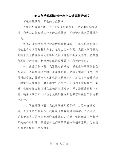 2023年法院副院长年度个人述职报告范文