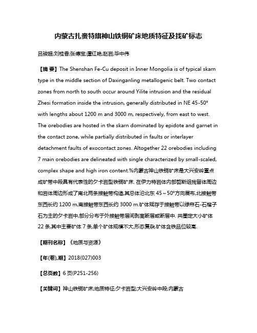 内蒙古扎赉特旗神山铁铜矿床地质特征及找矿标志