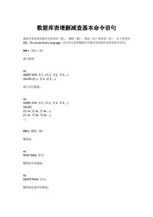 数据库表增删减查基本命令语句