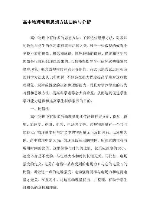 高中物理常用思想方法归纳与分析-2019年精选文档