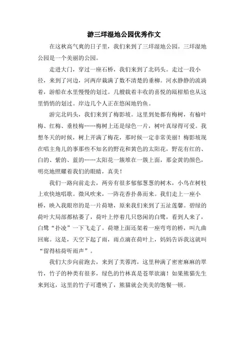 游三垟湿地公园优秀作文