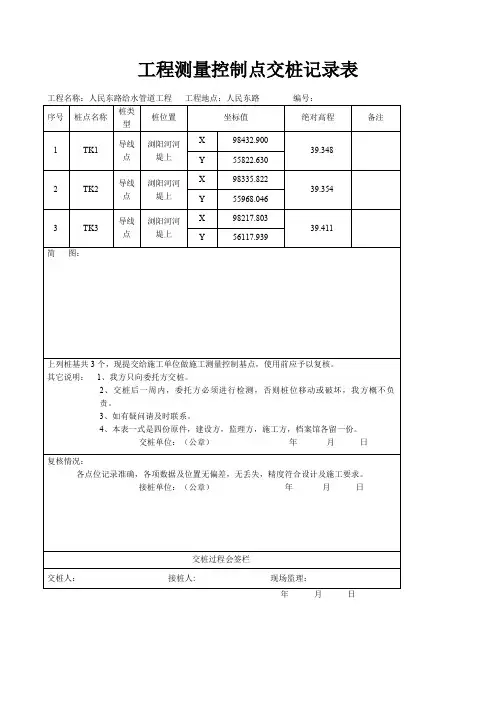 工程测量控制点交桩记录表