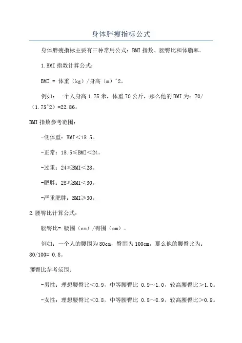 身体胖瘦指标公式