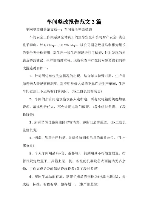 车间整改报告范文3篇