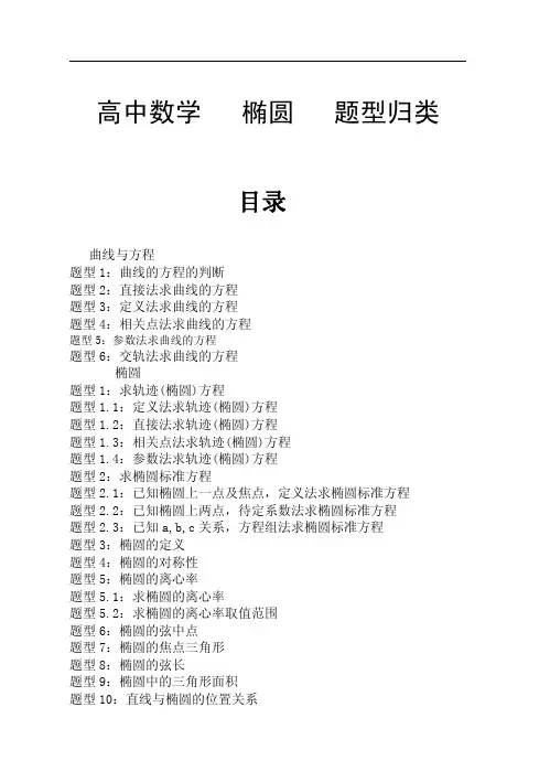 高中数学椭圆题型归类(全)