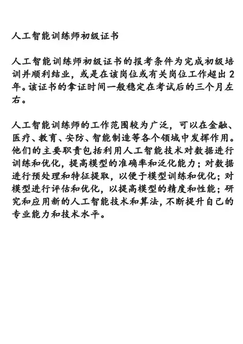 人工智能训练师初级证书