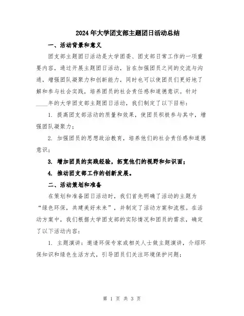 2024年大学团支部主题团日活动总结