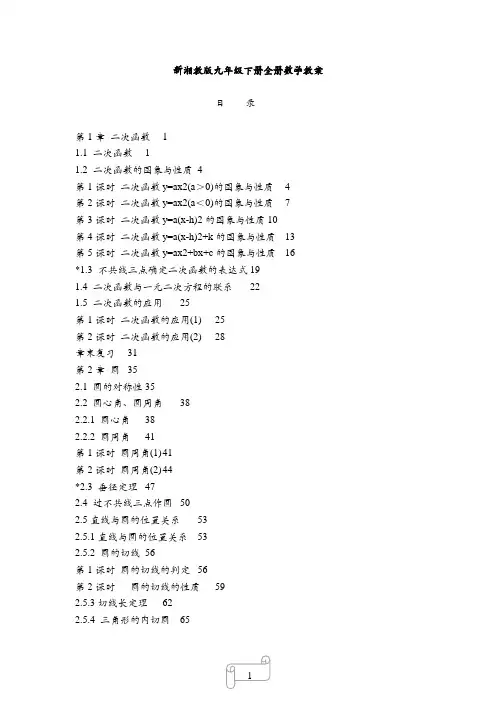 新湘教版九年级下学期数学工作教案