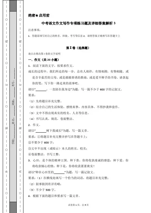 中考语文作文写作专项练习题及详细答案解析3