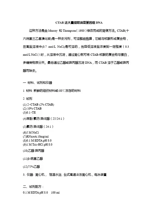 CTAB法大量提取油菜基因组DNA